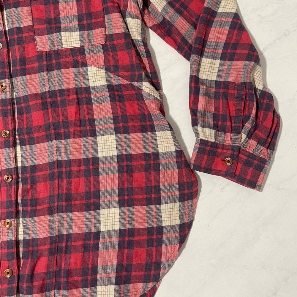 Anthropologie Medford Red White Plaid Button Up Shirt Size 6 Boho Relaxed Casual - Picture 6 of 7